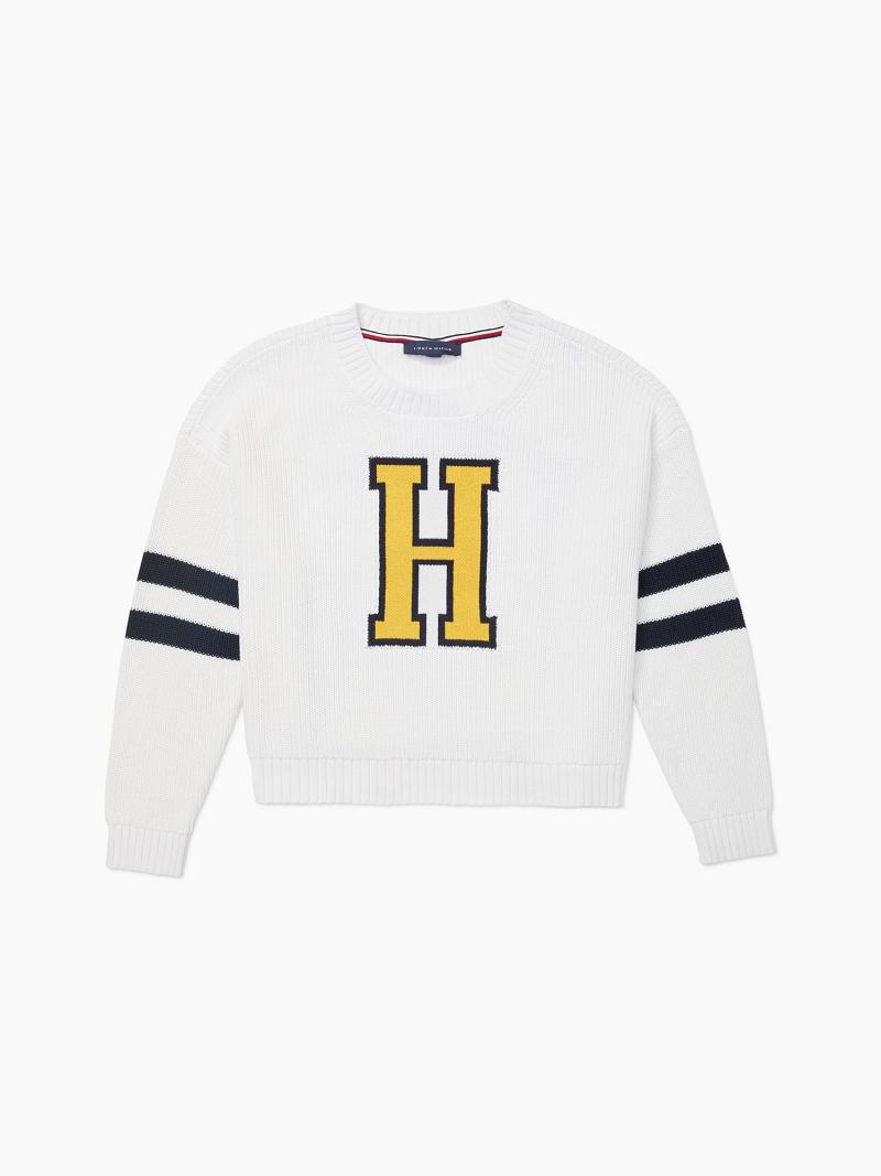 White Tommy Hilfiger Essential Cropped H Sweaters | NZ_W21346