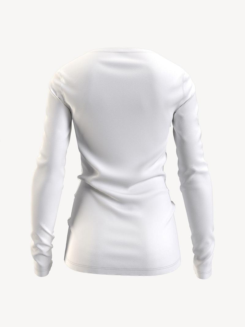 White Tommy Hilfiger Essential Favorite Long-Sleeve V-Neck T Shirts | NZ_W21444