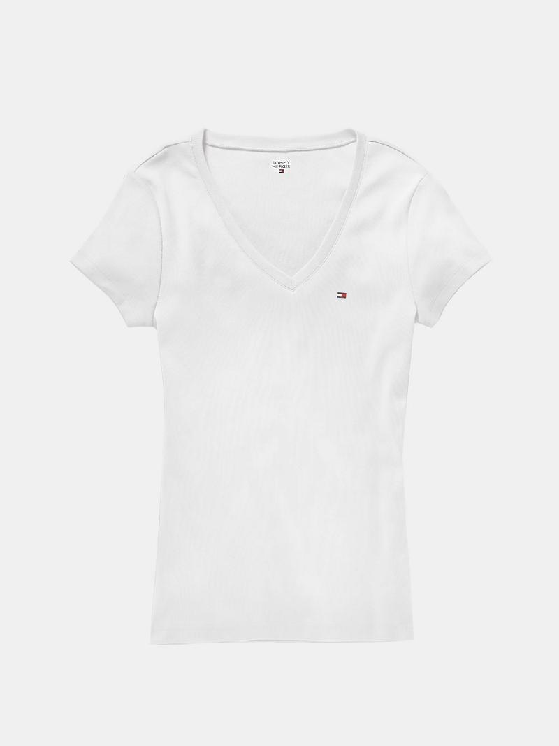 White Tommy Hilfiger Essential Favorite V-Neck T Shirts | NZ_W21446