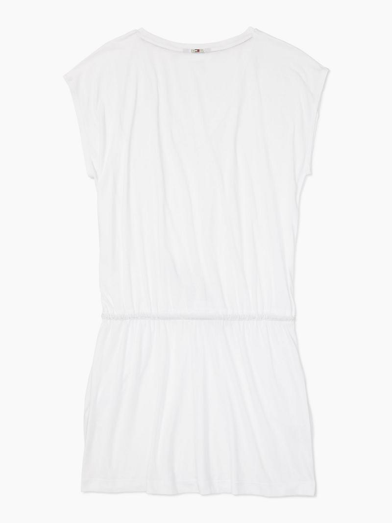 White Tommy Hilfiger Essential Short-Sleeve Cover-Up Swimwear | NZ_W21419