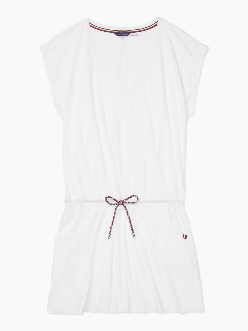 White Tommy Hilfiger Essential Short-Sleeve Cover-Up Swimwear | NZ_W21419