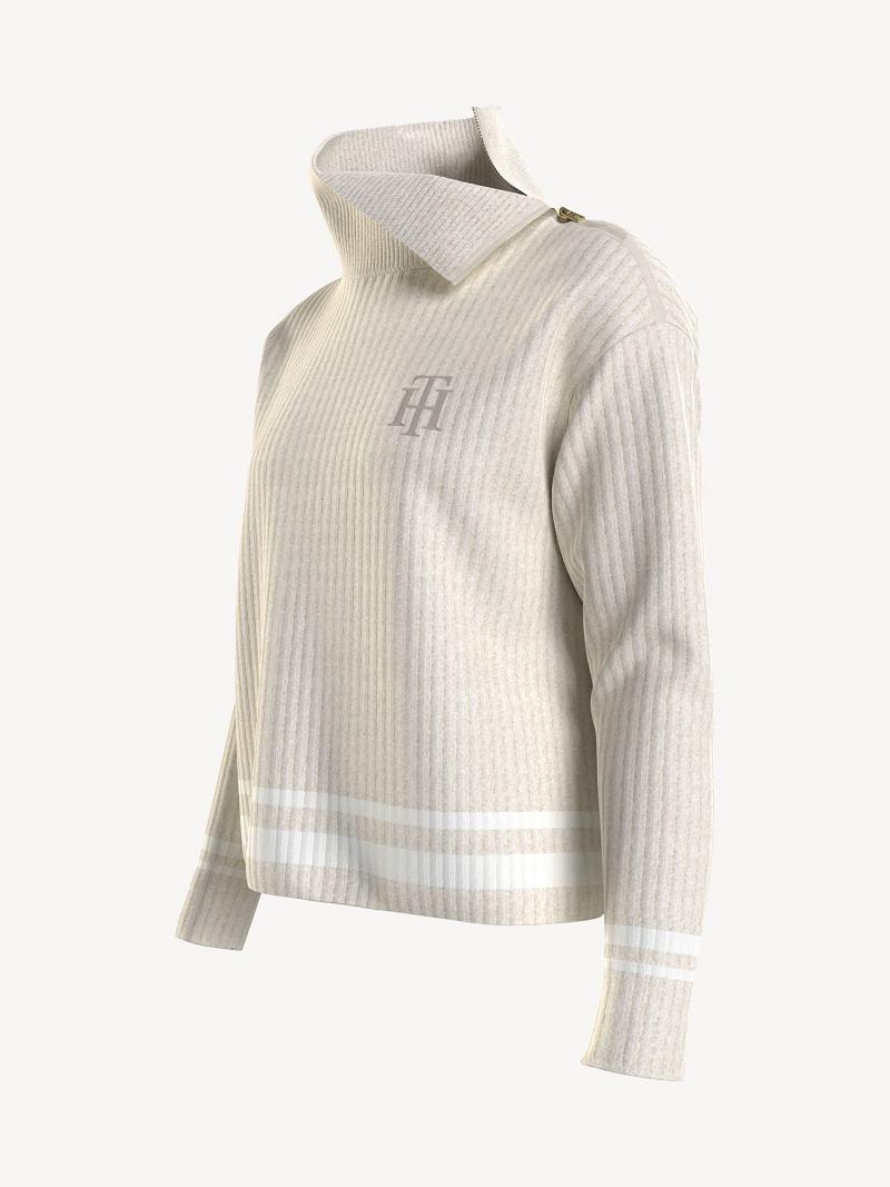 White Tommy Hilfiger Essential Side-Zip Turtleneck Sweaters | NZ_W21349