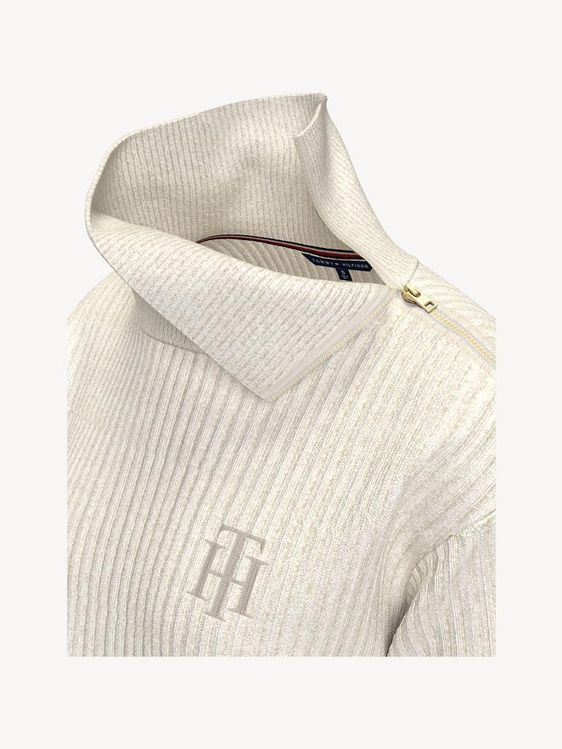 White Tommy Hilfiger Essential Side-Zip Turtleneck Sweaters | NZ_W21349