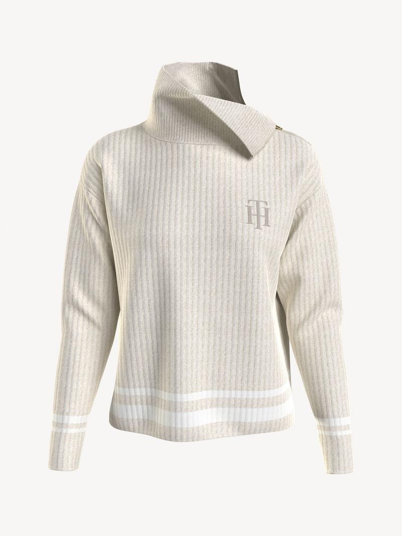 White Tommy Hilfiger Essential Side-Zip Turtleneck Sweaters | NZ_W21349