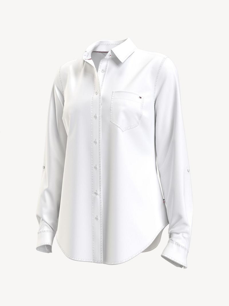 White Tommy Hilfiger Essential Solid Oxford Shirts | NZ_W21280