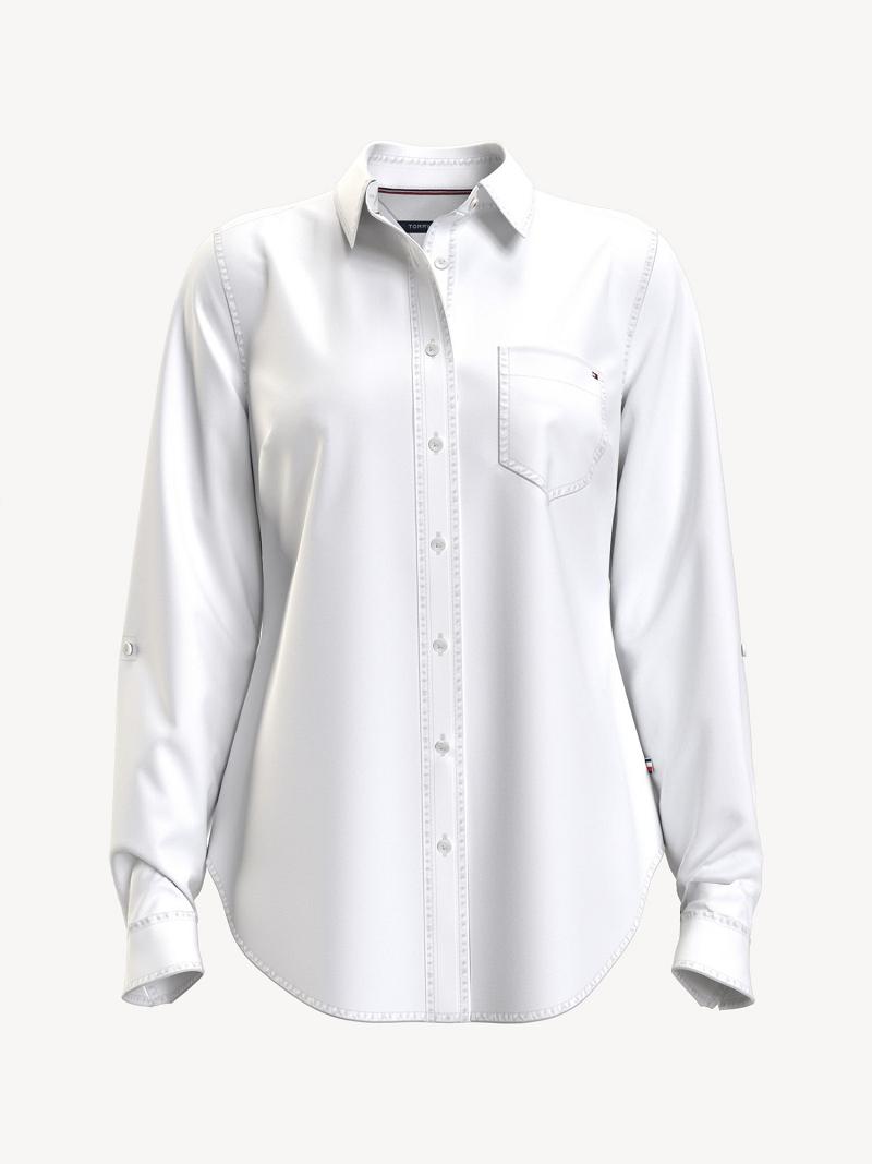 White Tommy Hilfiger Essential Solid Oxford Shirts | NZ_W21280