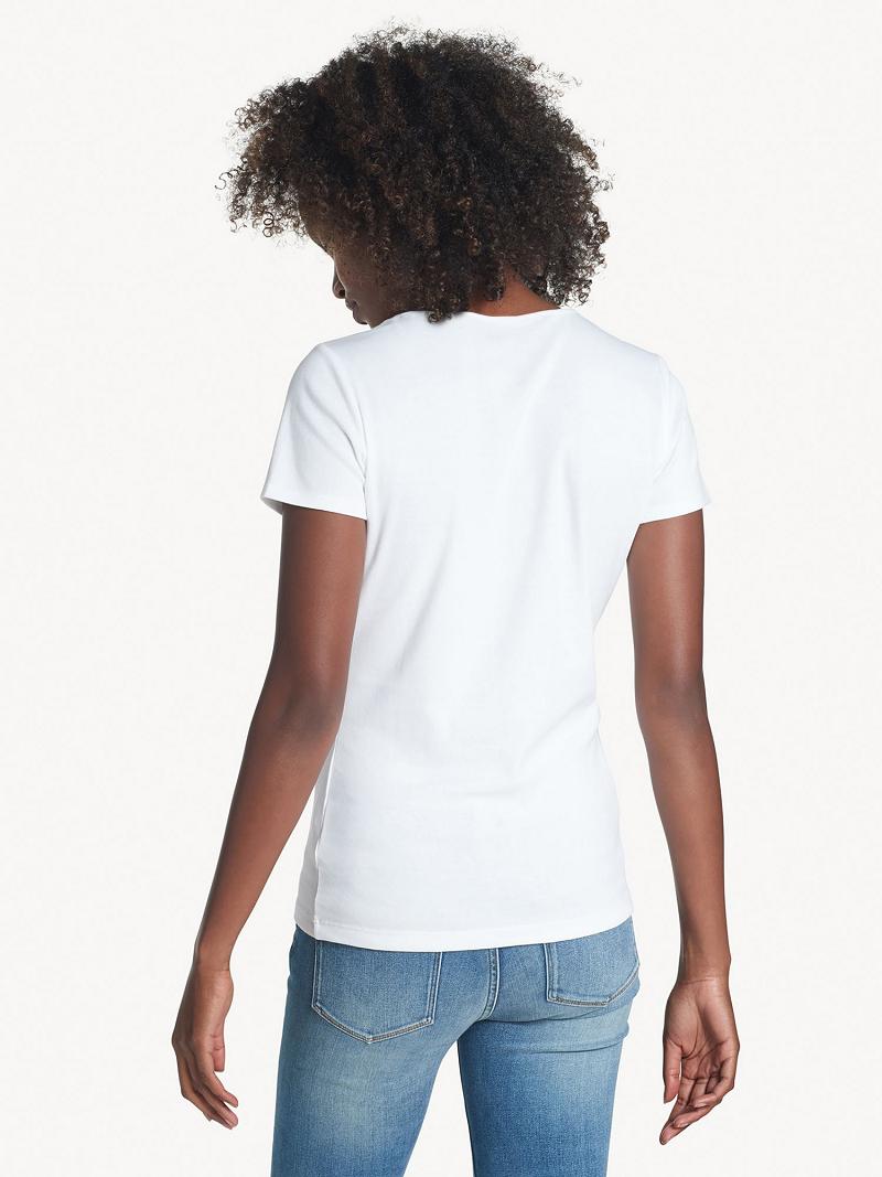 White Tommy Hilfiger Essential Split-Neck T Shirts | NZ_W21451