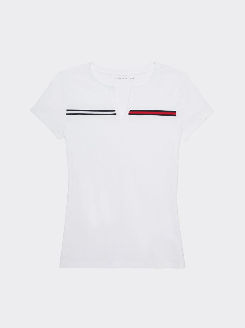 White Tommy Hilfiger Essential Split-Neck T Shirts | NZ_W21451