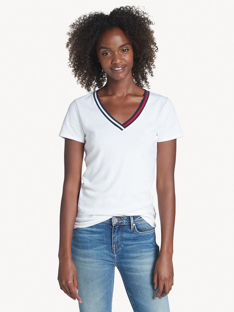 White Tommy Hilfiger Essential V-Neck T Shirts | NZ_W21452