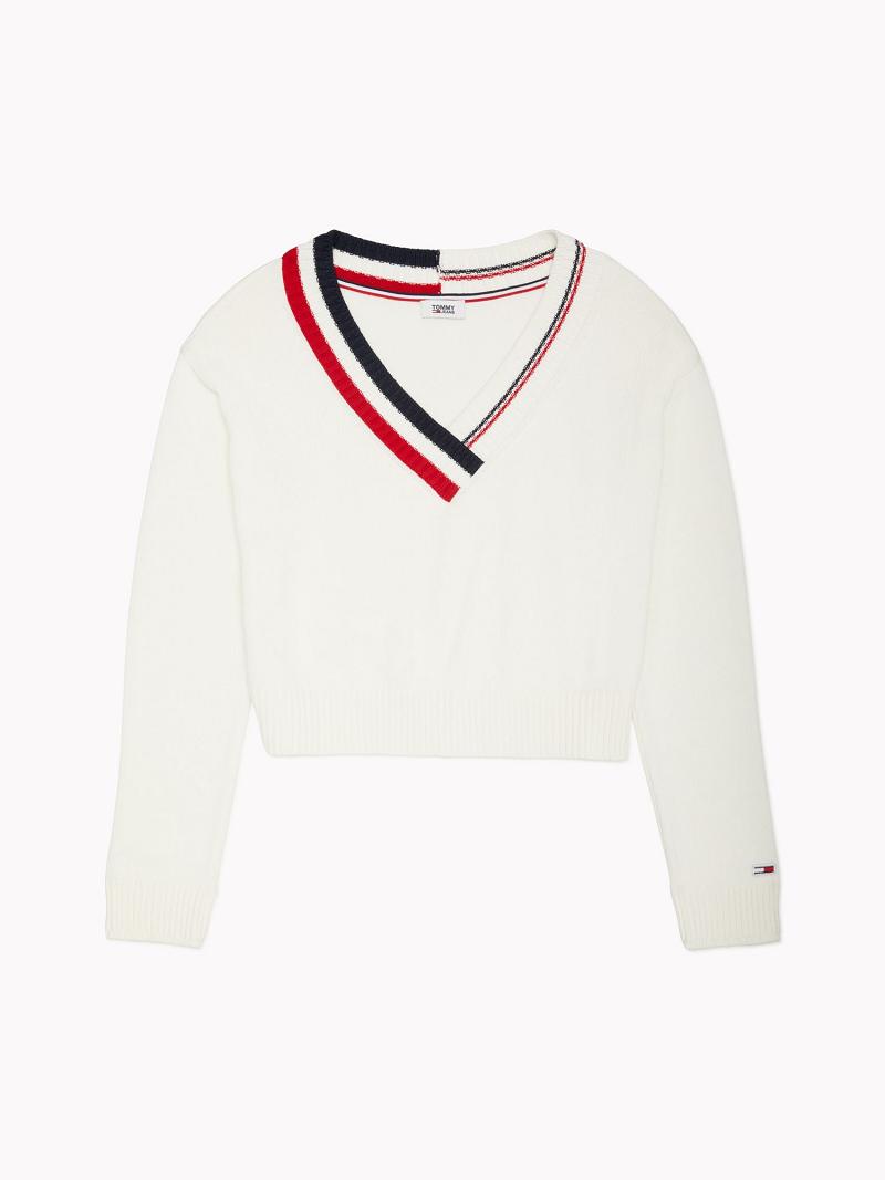 White Tommy Hilfiger Essential Varsity Sweaters | NZ_W21353