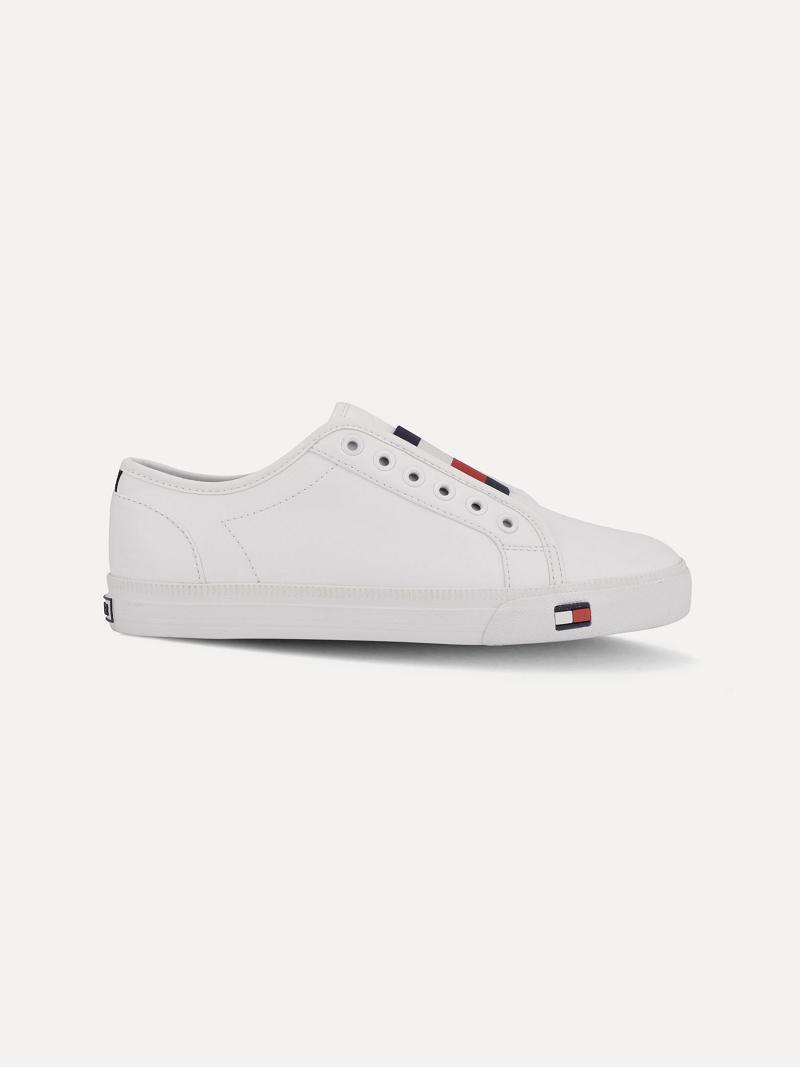 White Tommy Hilfiger Flag Laceless Casual Shoes | NZ_W21586