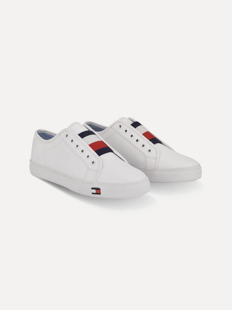 White Tommy Hilfiger Flag Laceless Casual Shoes | NZ_W21586