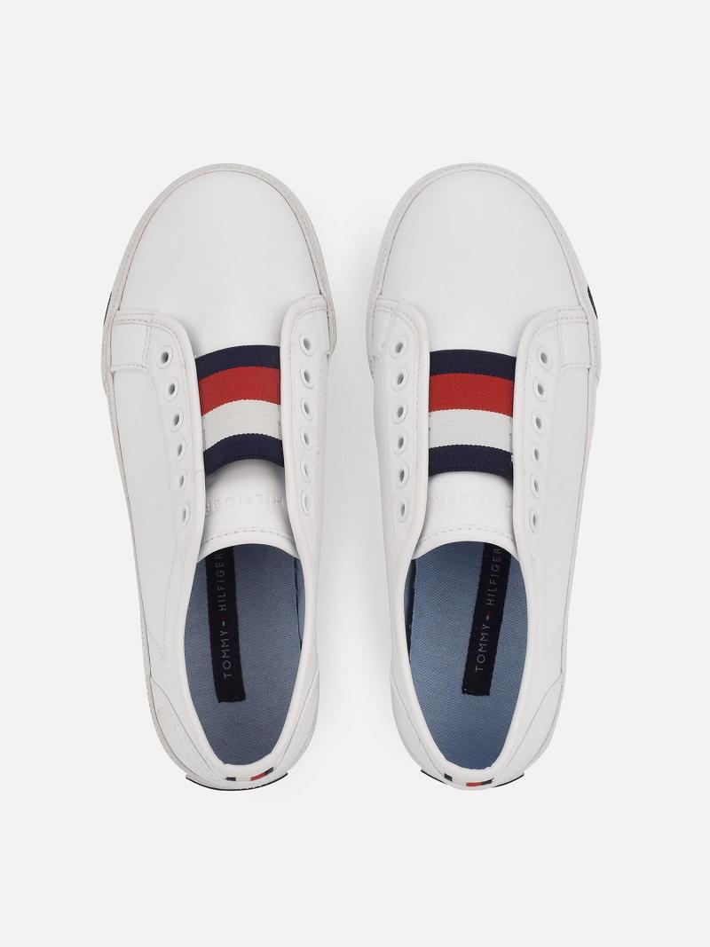 White Tommy Hilfiger Flag Laceless Sneakers | NZ_W21630