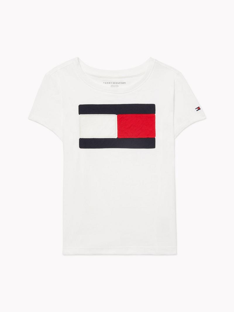 White Tommy Hilfiger Flag T Shirts | NZ_G1245