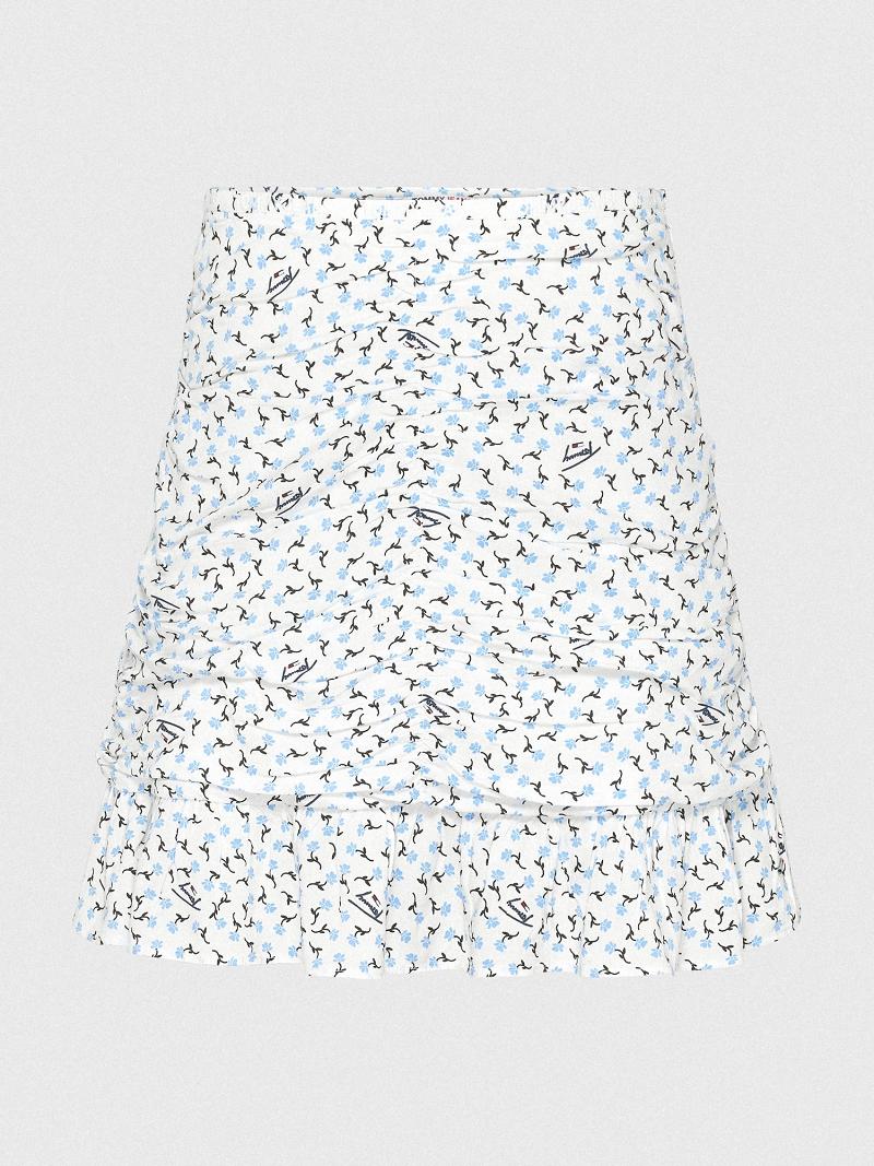 White Tommy Hilfiger Floral Ruched Mini Skirts | NZ_W21329