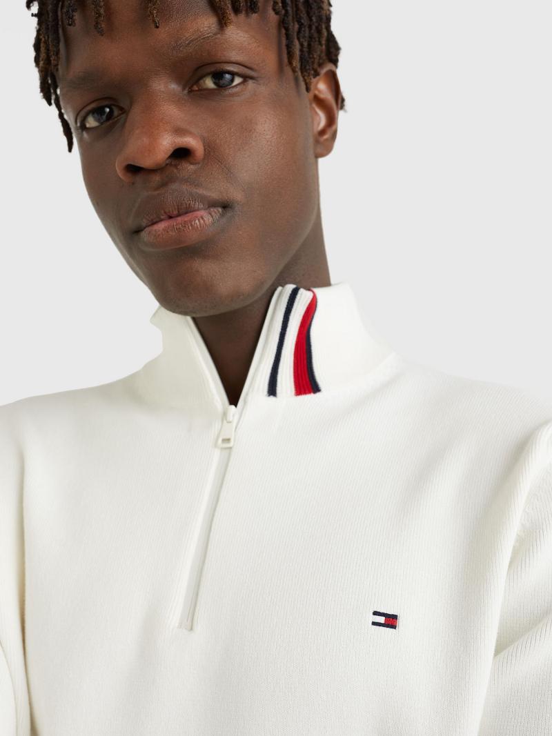 White Tommy Hilfiger Half-zip mockneck Sweaters | NZ_M31167