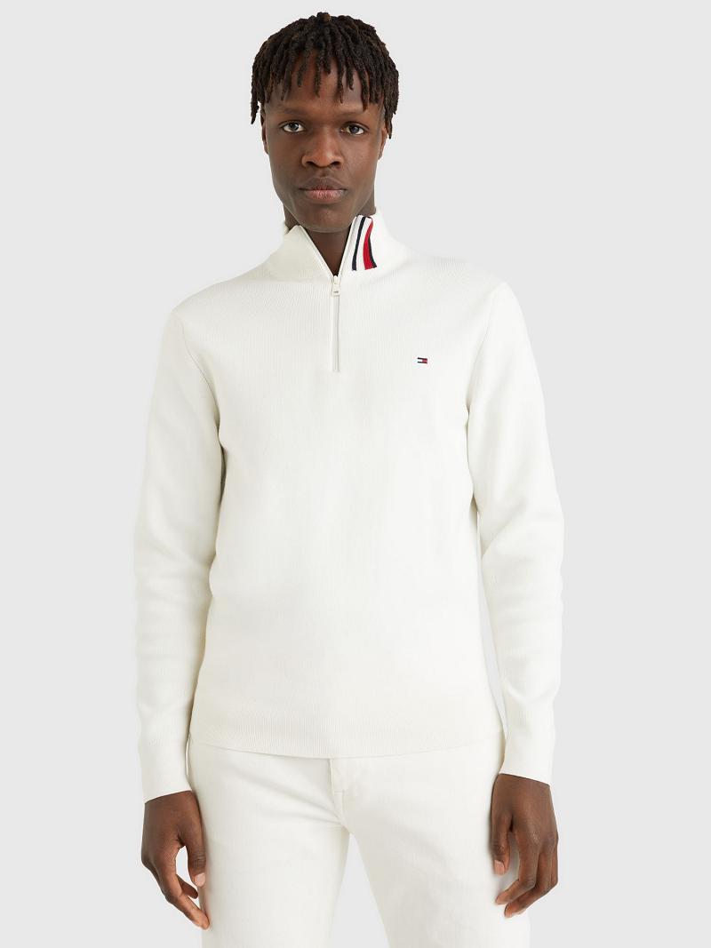 White Tommy Hilfiger Half-zip mockneck Sweaters | NZ_M31167