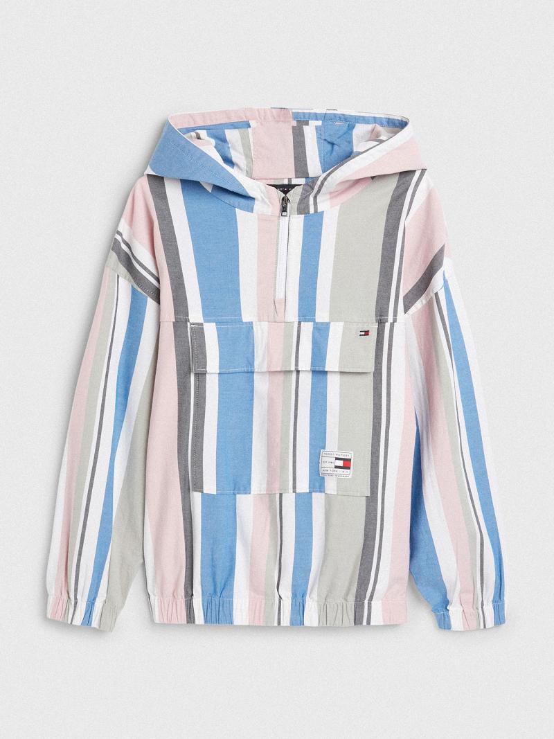 White Tommy Hilfiger Hooded Popover Shirt Sweatshirts | NZ_B2131