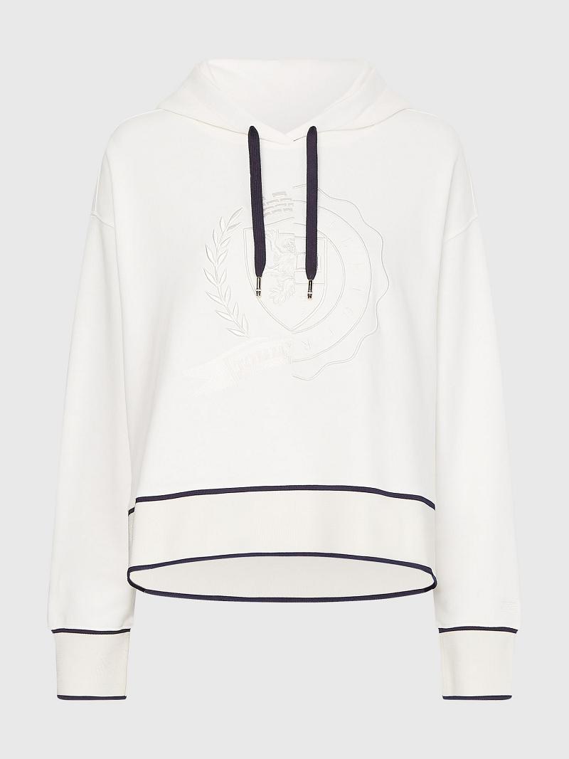 White Tommy Hilfiger Icon Crest Hoodies | NZ_W21148