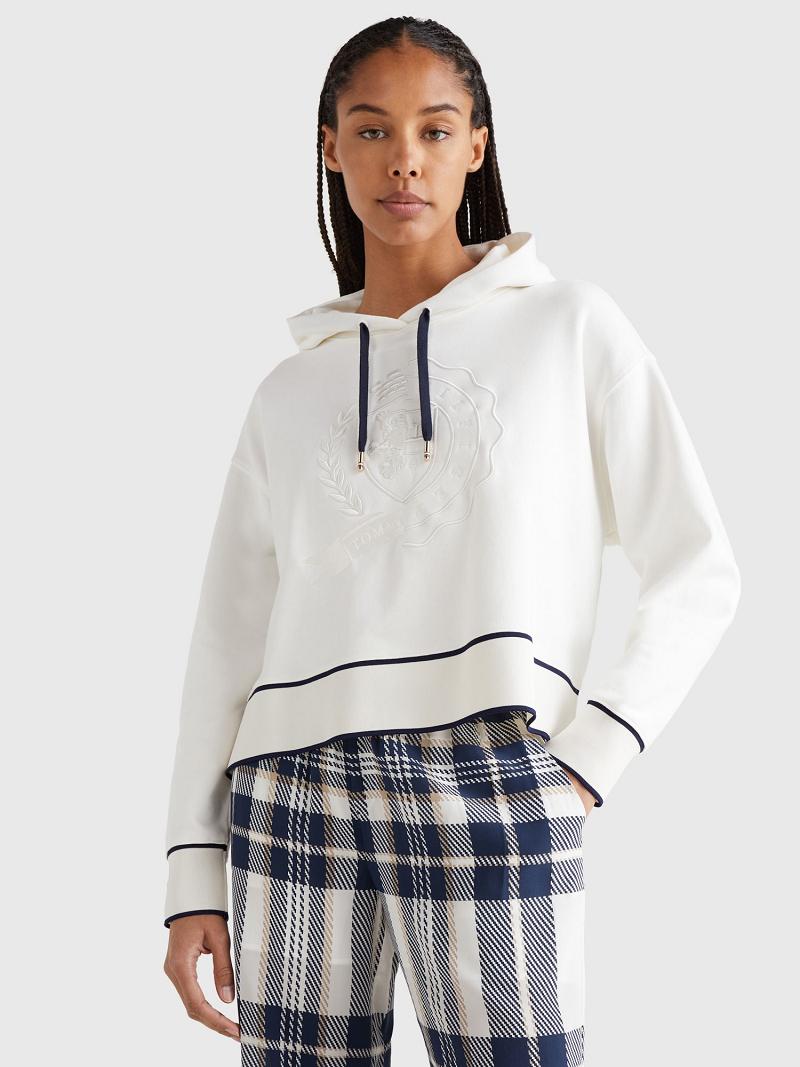 White Tommy Hilfiger Icon Crest Hoodies | NZ_W21148