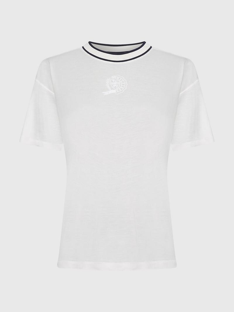 White Tommy Hilfiger Icon Crest T Shirts | NZ_W21458