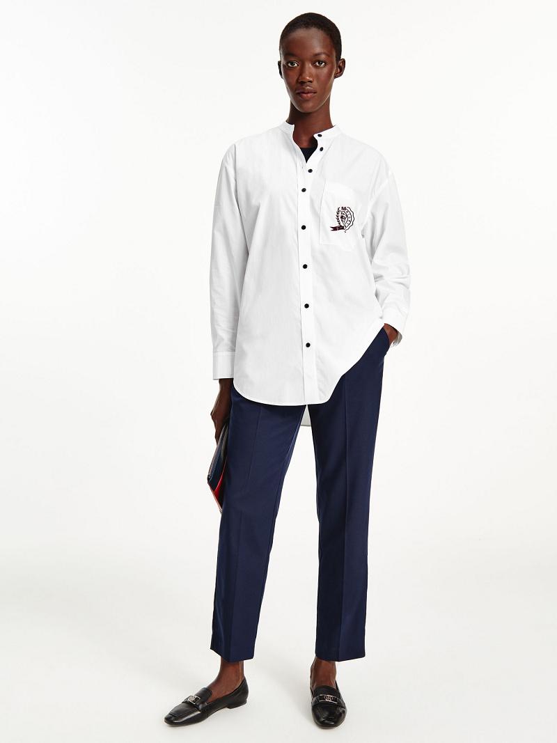 White Tommy Hilfiger Icon Organic Cotton Crest Boyfriend Shirts | NZ_W21284