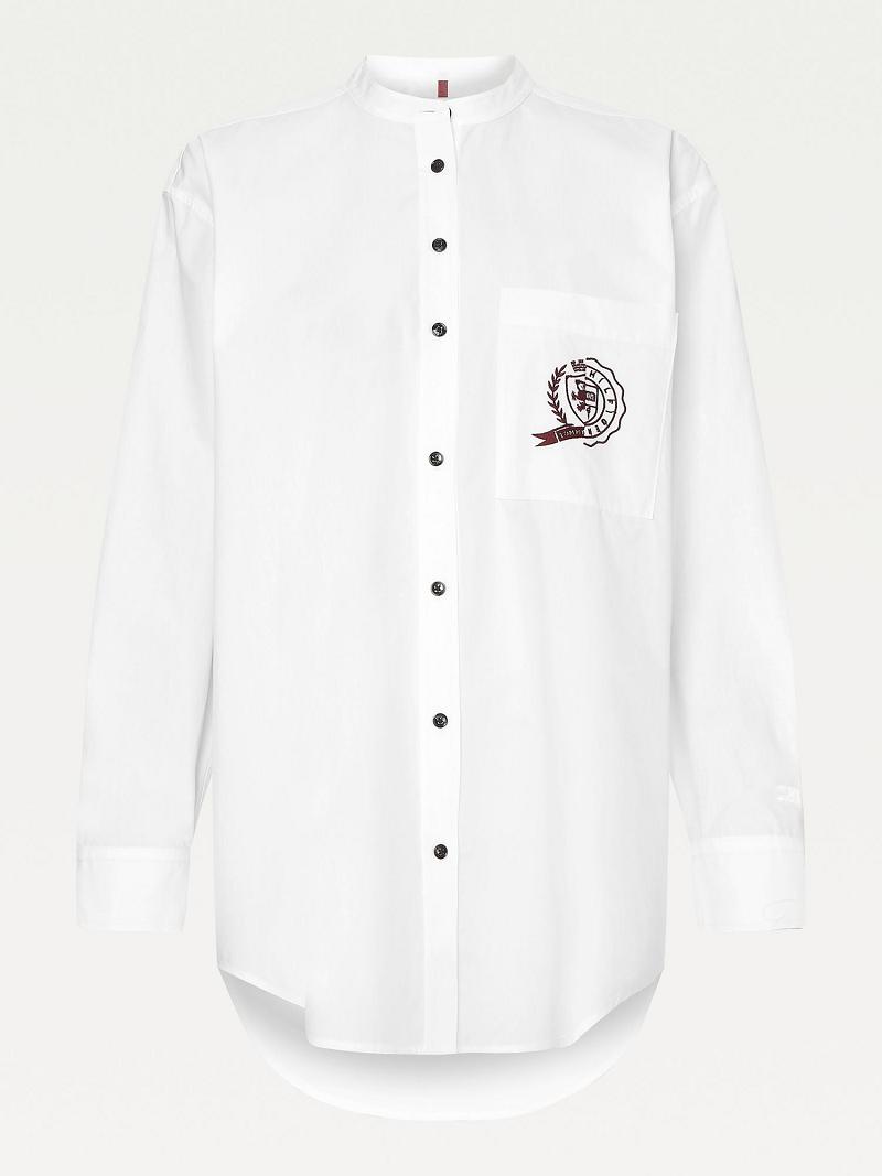 White Tommy Hilfiger Icon Organic Cotton Crest Boyfriend Shirts | NZ_W21284