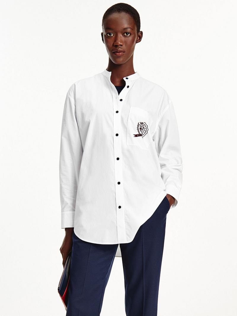 White Tommy Hilfiger Icon Organic Cotton Crest Boyfriend Shirts | NZ_W21284