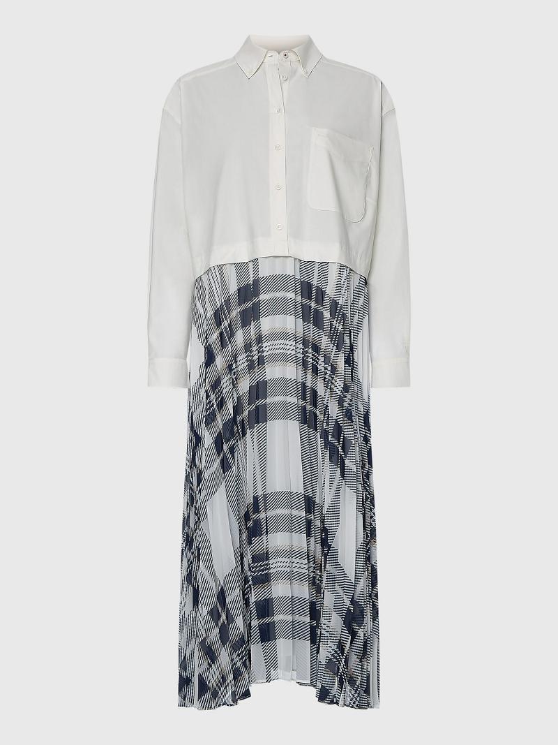 White Tommy Hilfiger Icon Pleated Shirt Dresses | NZ_W21098