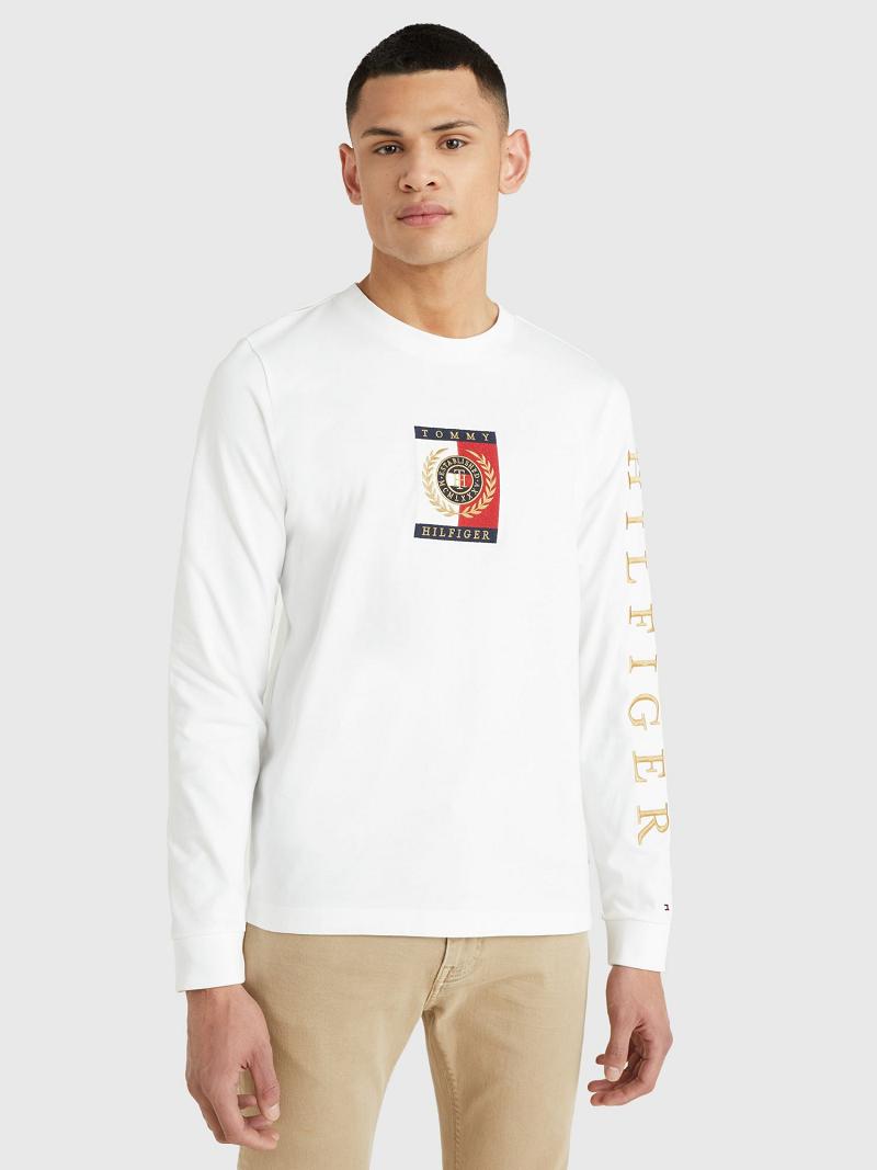 White Tommy Hilfiger Icon long-sleeve T Shirts | NZ_M31045