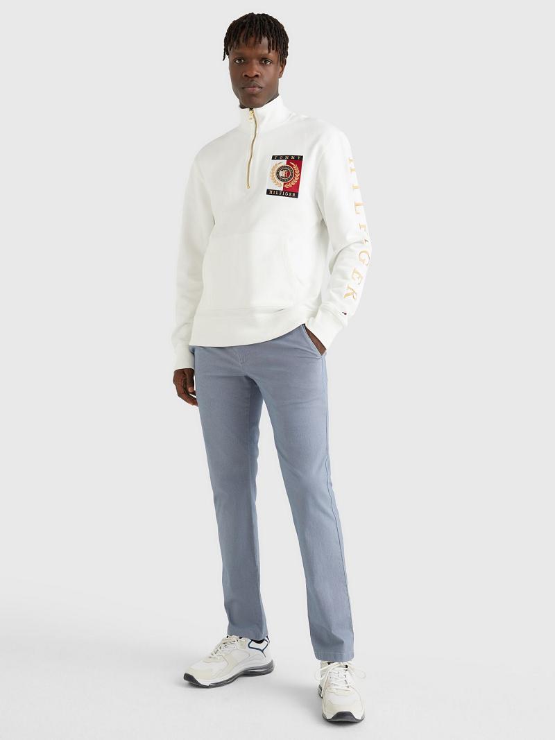 White Tommy Hilfiger Icon square logo zip mockneck Sweatshirts | NZ_M31127