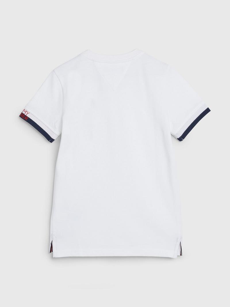 White Tommy Hilfiger Jacquard Polo Shirts | NZ_B2080