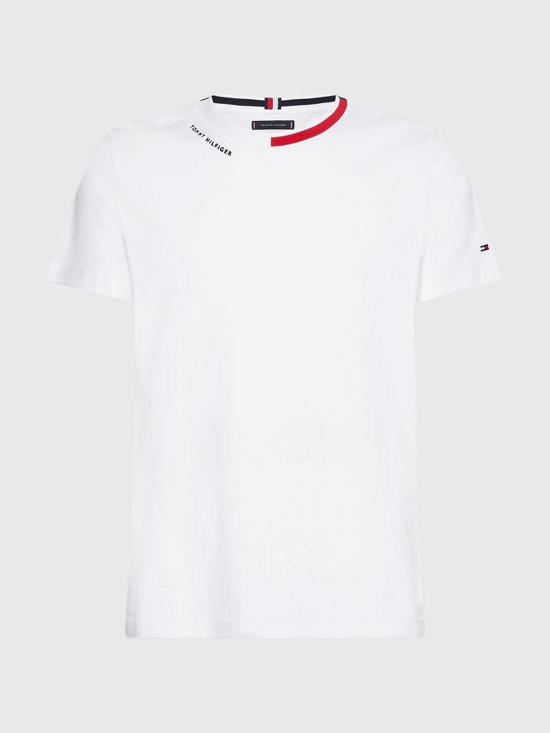 White Tommy Hilfiger Jacquard signature accent T Shirts | NZ_M31046