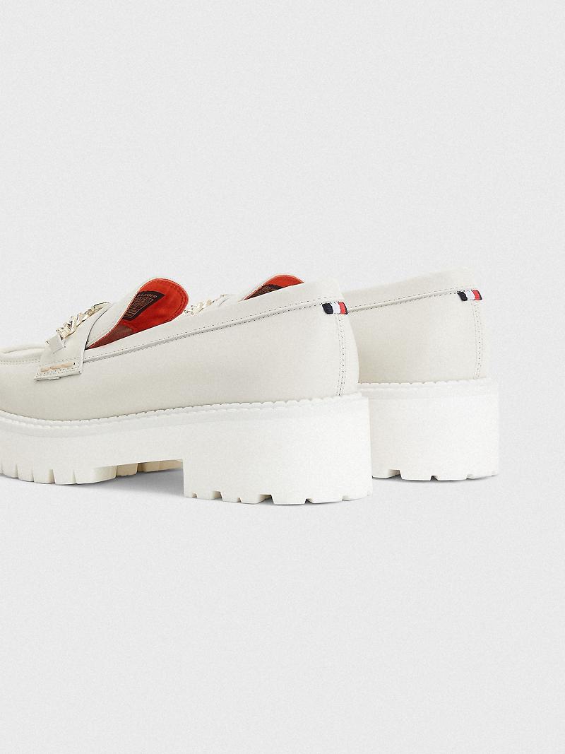 White Tommy Hilfiger Leather Platform Loafer Casual Shoes | NZ_W21619