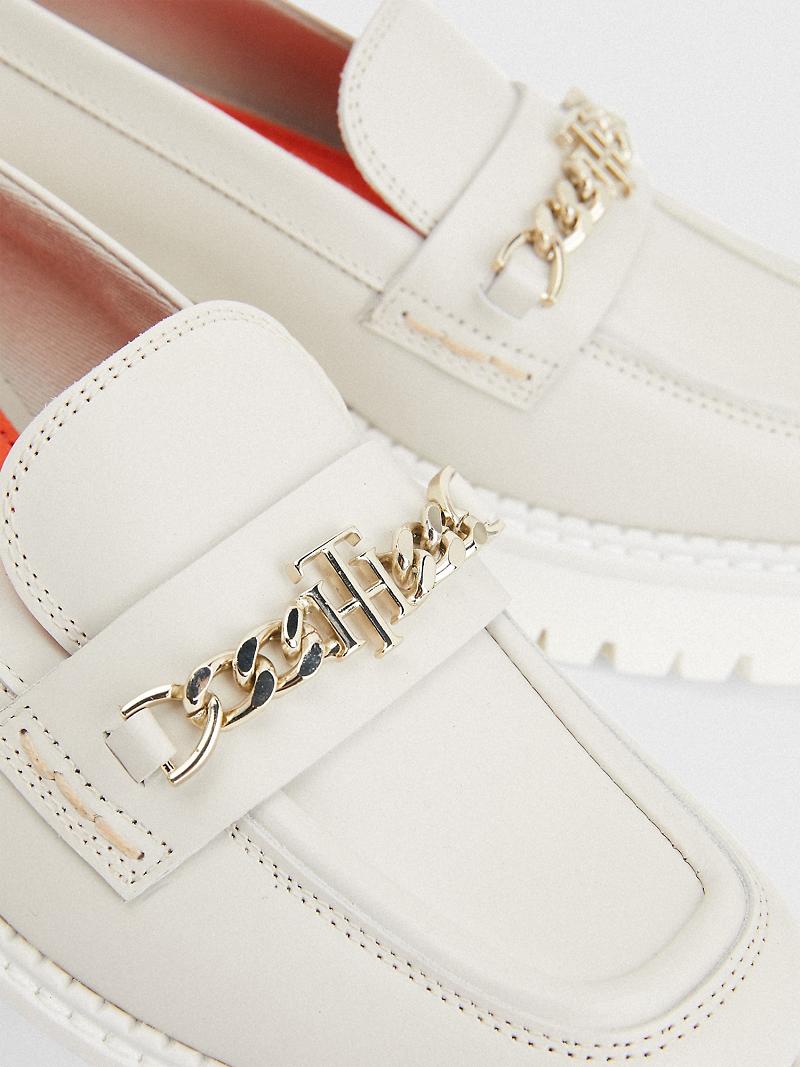 White Tommy Hilfiger Leather Platform Loafer Casual Shoes | NZ_W21619