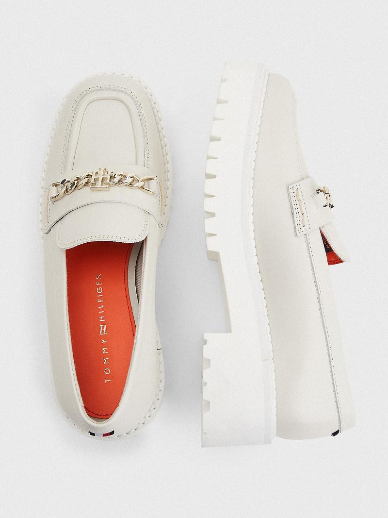 White Tommy Hilfiger Leather Platform Loafer Casual Shoes | NZ_W21619