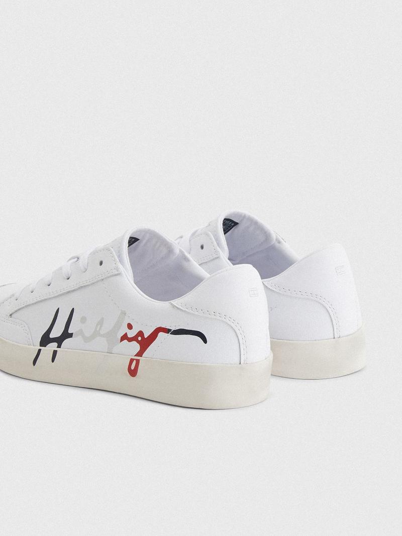 White Tommy Hilfiger Leather Signature Casual Shoes | NZ_W21591