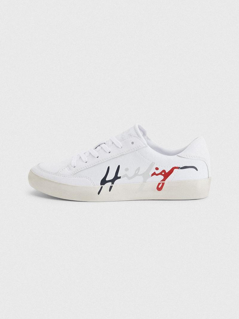 White Tommy Hilfiger Leather Signature Casual Shoes | NZ_W21591