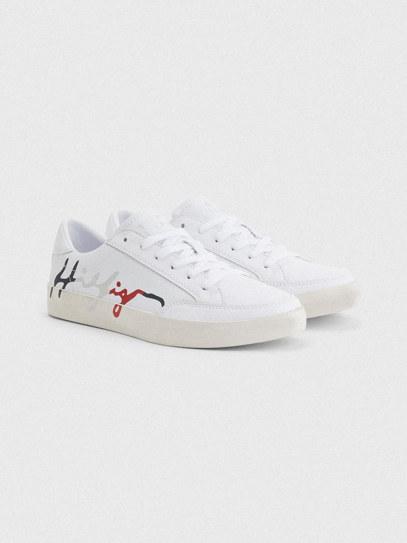 White Tommy Hilfiger Leather Signature Casual Shoes | NZ_W21591