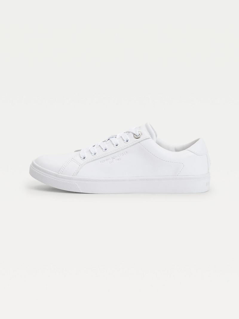 White Tommy Hilfiger Leather With Leopard Print Laces Casual Shoes | NZ_W21589