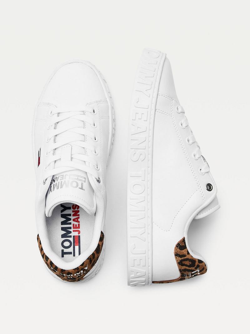 White Tommy Hilfiger Leopard Accent Leather Casual Shoes | NZ_W21592