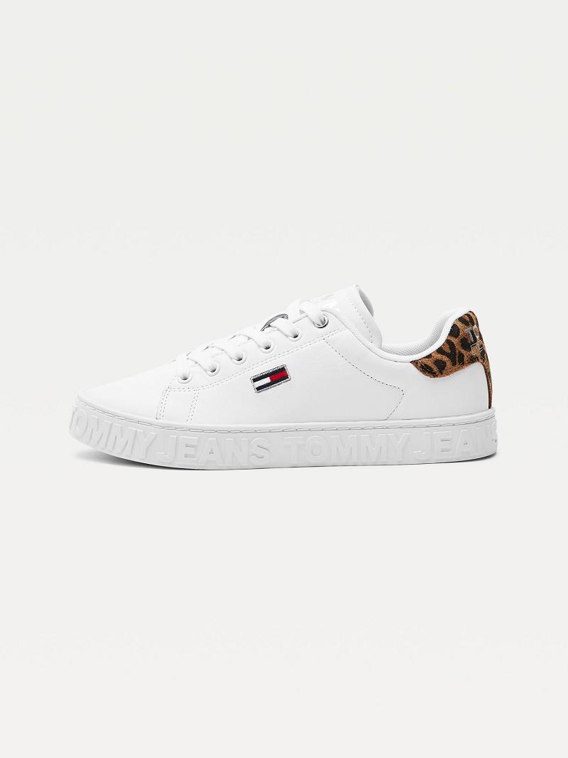 White Tommy Hilfiger Leopard Accent Leather Casual Shoes | NZ_W21592