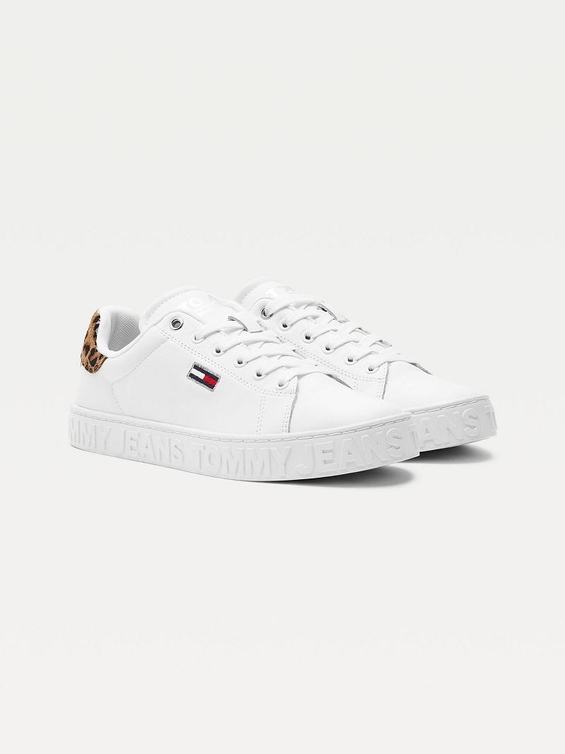 White Tommy Hilfiger Leopard Accent Leather Casual Shoes | NZ_W21592