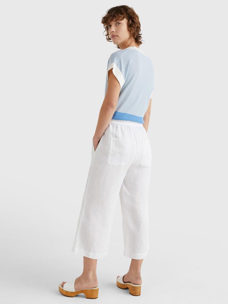 White Tommy Hilfiger Linen Wide-Leg Pants | NZ_W21246