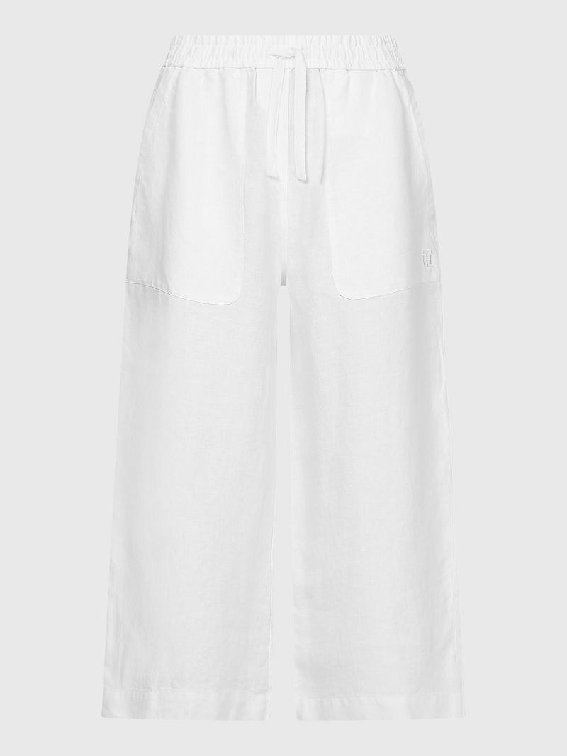 White Tommy Hilfiger Linen Wide-Leg Pants | NZ_W21246