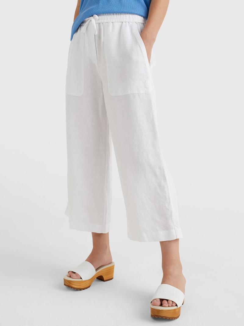 White Tommy Hilfiger Linen Wide-Leg Pants | NZ_W21246