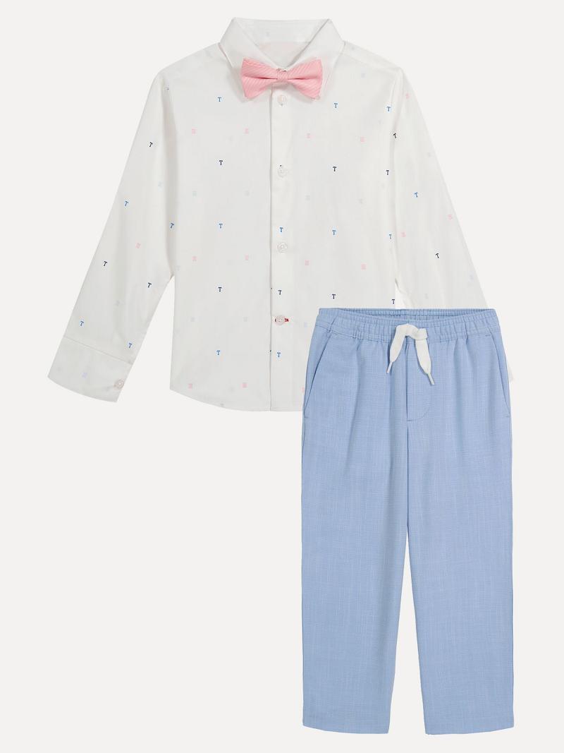 White Tommy Hilfiger Little TH Shirt, and Bow Tie Set Trousers | NZ_B2222