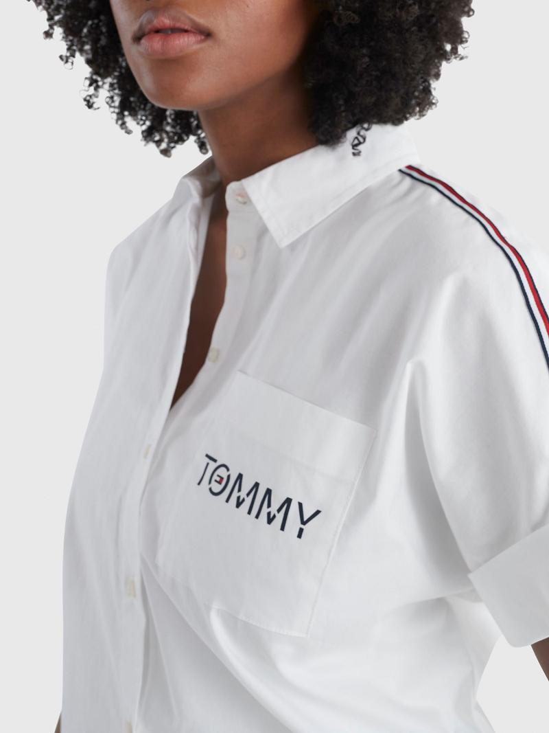 White Tommy Hilfiger Logo Short-Sleeve Square Shirts | NZ_W21287