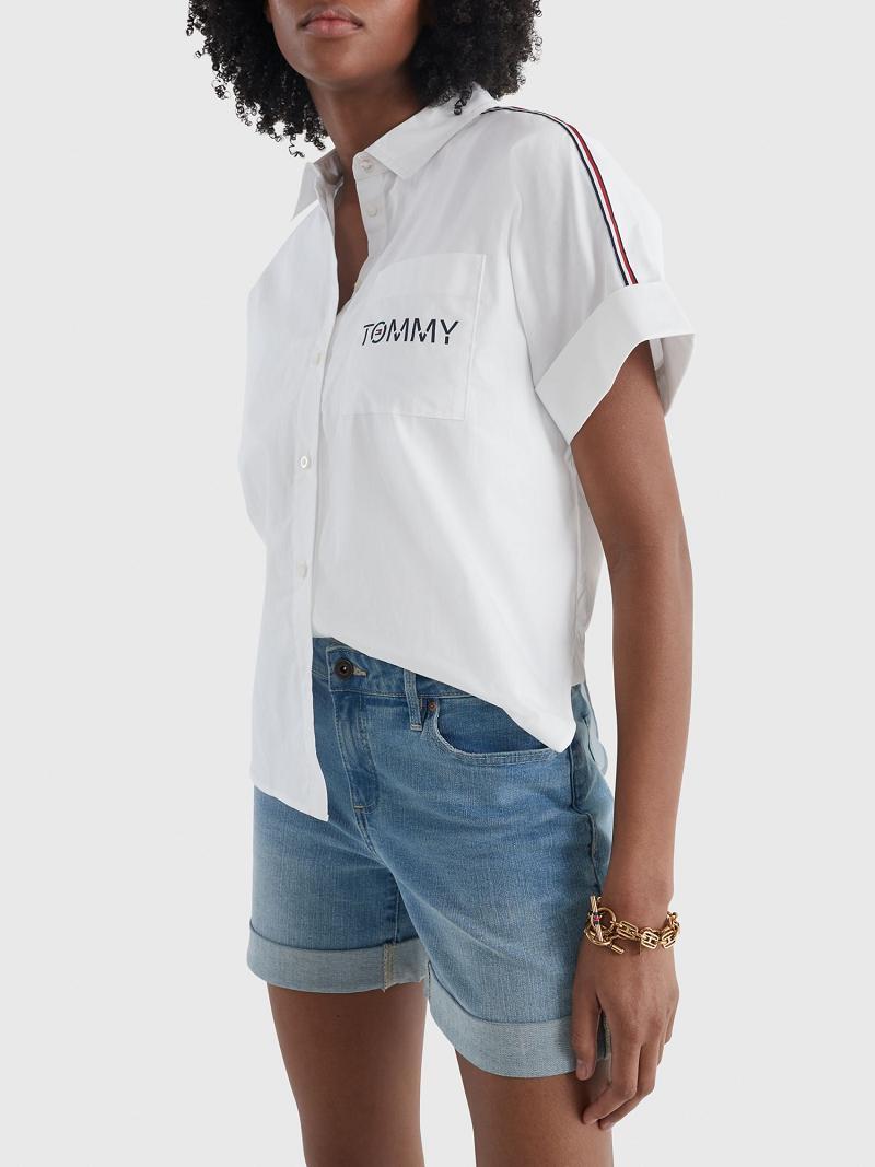 White Tommy Hilfiger Logo Short-Sleeve Square Shirts | NZ_W21287