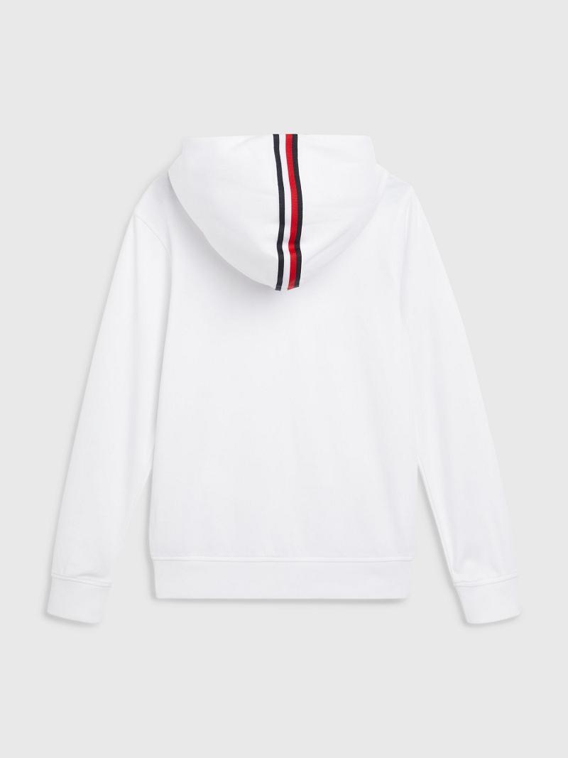 White Tommy Hilfiger Logo Stripe Hoodies | NZ_B2030